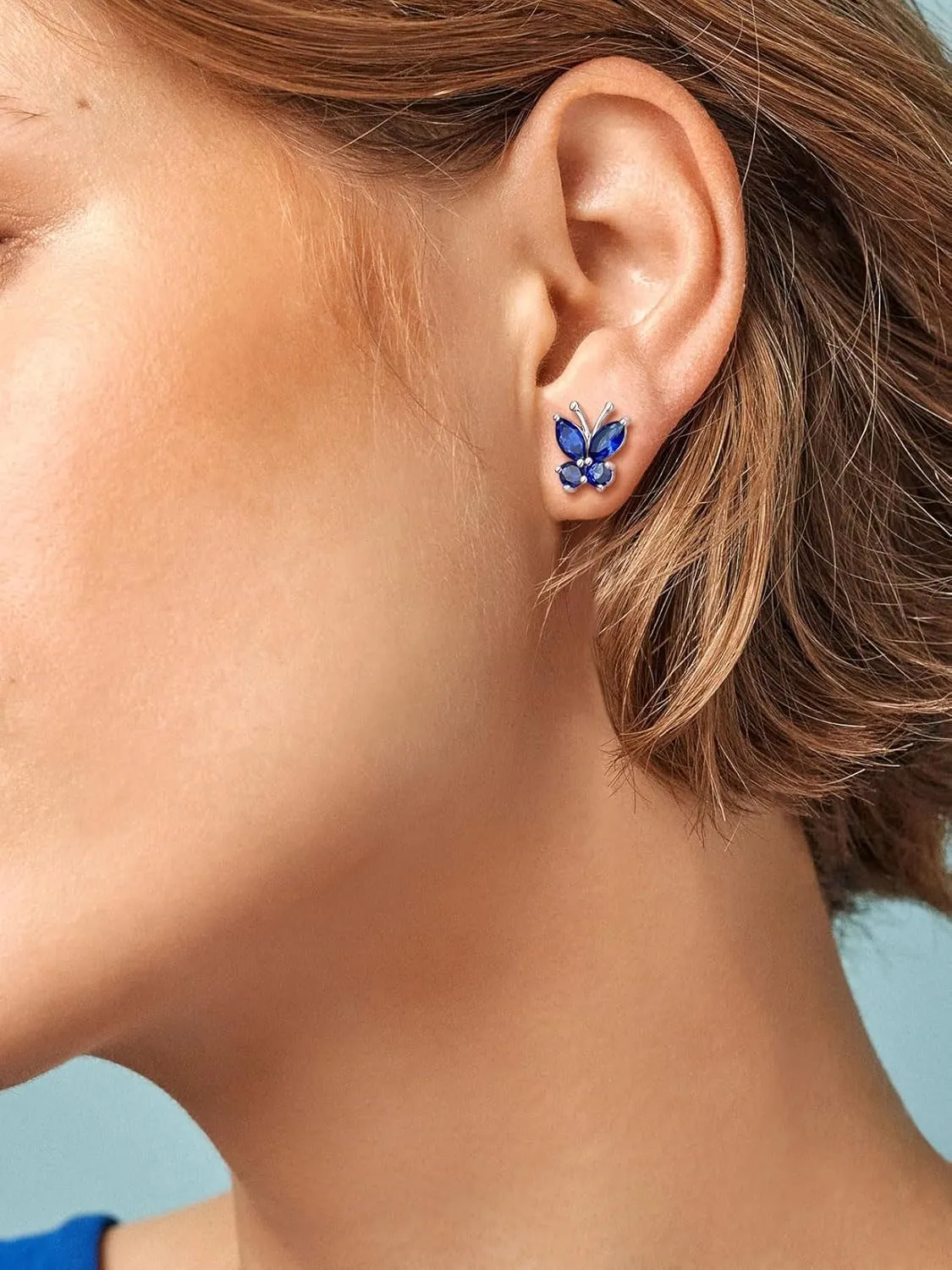 SILVERCUTE Butterfly Earrings Necklace Ring, 925 Sterling Silver Cute Ear Cuffs/Stackable Rings/Stud Earrings for Women Teen Girls -Stunning CZ Birthstone Butterfly Jewelry Gift with Box