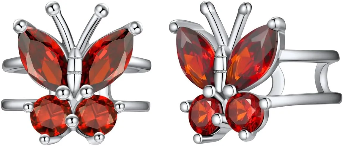 SILVERCUTE Butterfly Earrings Necklace Ring, 925 Sterling Silver Cute Ear Cuffs/Stackable Rings/Stud Earrings for Women Teen Girls -Stunning CZ Birthstone Butterfly Jewelry Gift with Box