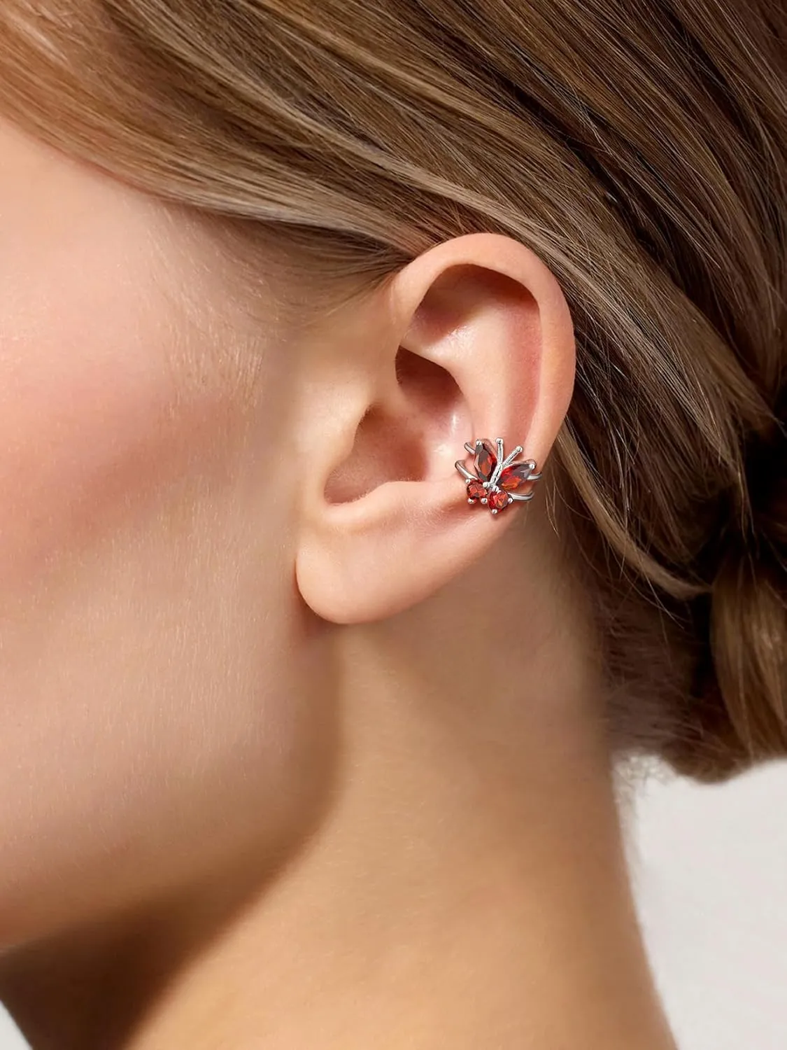 SILVERCUTE Butterfly Earrings Necklace Ring, 925 Sterling Silver Cute Ear Cuffs/Stackable Rings/Stud Earrings for Women Teen Girls -Stunning CZ Birthstone Butterfly Jewelry Gift with Box
