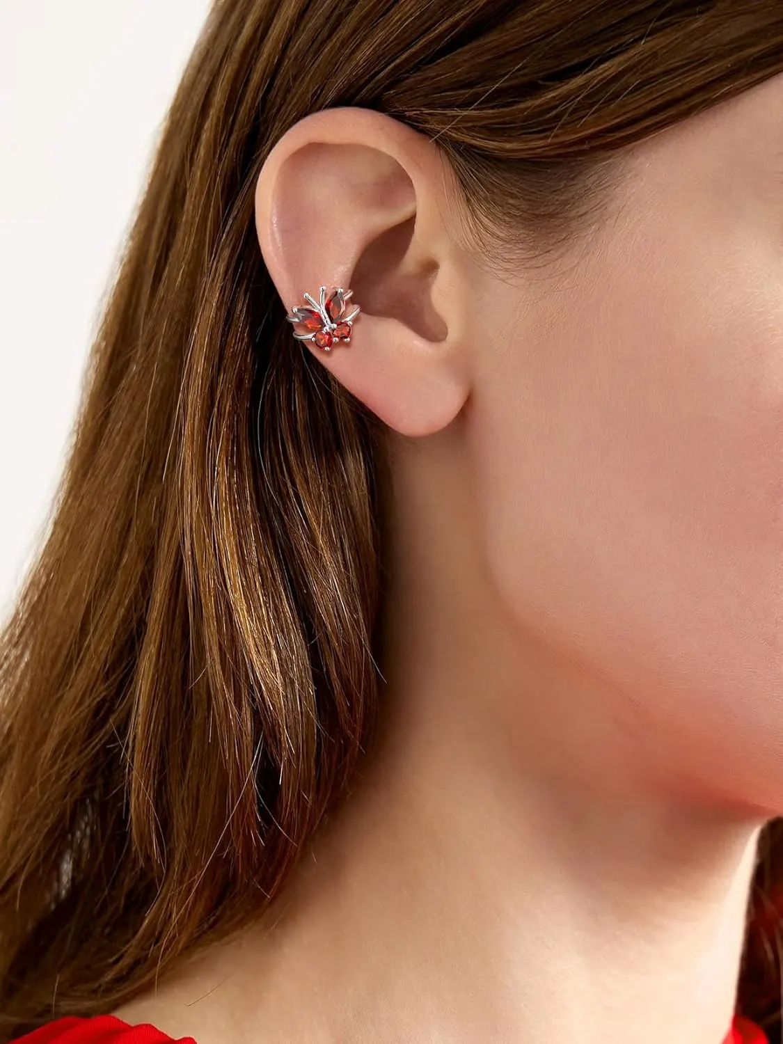 SILVERCUTE Butterfly Earrings Necklace Ring, 925 Sterling Silver Cute Ear Cuffs/Stackable Rings/Stud Earrings for Women Teen Girls -Stunning CZ Birthstone Butterfly Jewelry Gift with Box