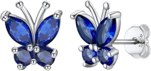 SILVERCUTE Butterfly Earrings Necklace Ring, 925 Sterling Silver Cute Ear Cuffs/Stackable Rings/Stud Earrings for Women Teen Girls -Stunning CZ Birthstone Butterfly Jewelry Gift with Box