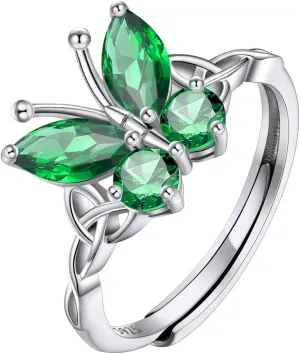 SILVERCUTE Butterfly Earrings Necklace Ring, 925 Sterling Silver Cute Ear Cuffs/Stackable Rings/Stud Earrings for Women Teen Girls -Stunning CZ Birthstone Butterfly Jewelry Gift with Box