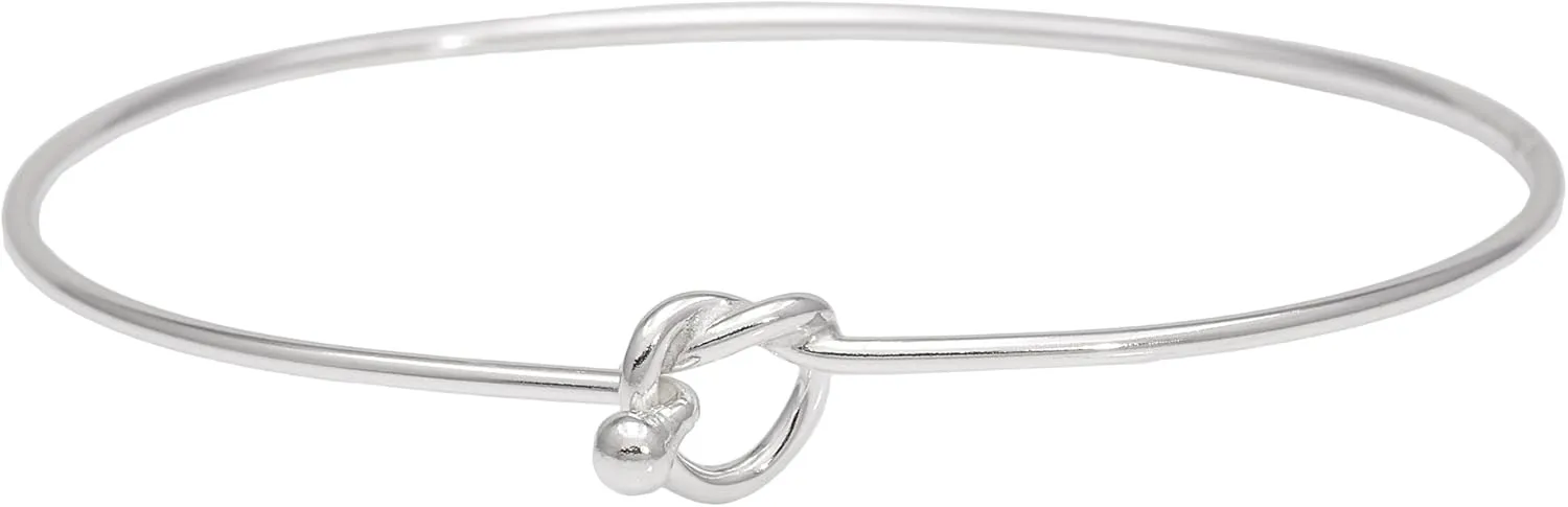 Silverly Friendship Love Knot Sterling Silver Bangles for Women Solid 925 - Classic Friendship Bracelet - Bridesmaid Gift Jewellery - Thin Band Sterling Silver Bracelet for Women
