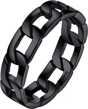 Silvora 925 Sterling Silver Cuban Link Rings, Chain Rings for Women Men Vintage Eternity Band Ring Jewelry Size 6-12