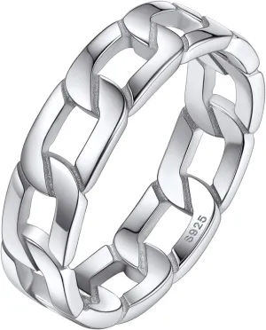 Silvora 925 Sterling Silver Cuban Link Rings, Chain Rings for Women Men Vintage Eternity Band Ring Jewelry Size 6-12
