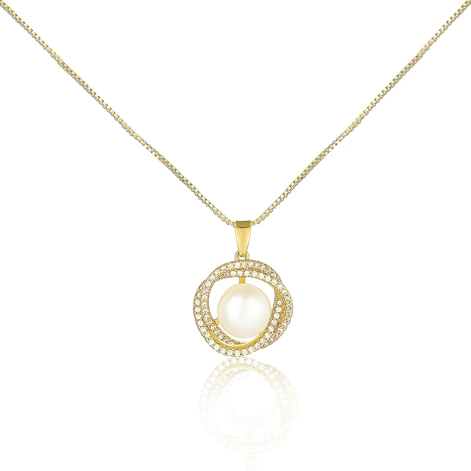 Single Pearl Necklace for Women, Freshwater Cultured Pearl Pendant Chain Necklaces, 18K Gold Plated Necklace Jewelry Gift for Her, Mom, Bridesmaid, or Everyday