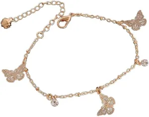 Sither Butterfly Anklet for Women Fashion Crystal Pendant Anklet Bracelets Chain Bohemian Adjustable Handmade Foot Hand Jewelry Gift
