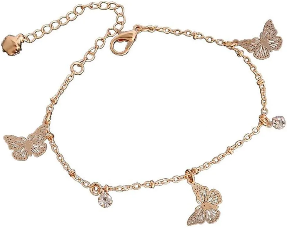 Sither Butterfly Anklet for Women Fashion Crystal Pendant Anklet Bracelets Chain Bohemian Adjustable Handmade Foot Hand Jewelry Gift