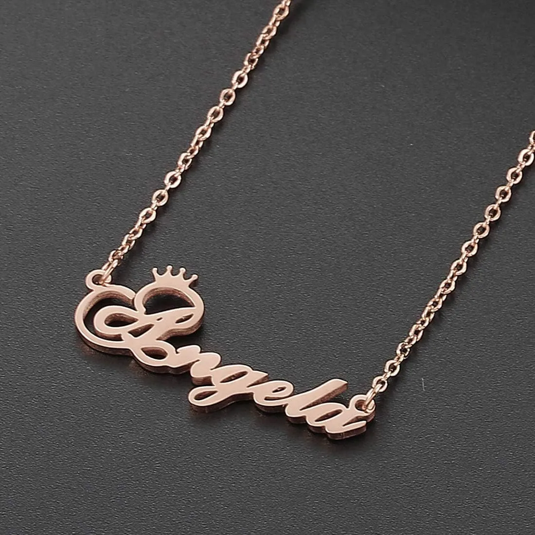 SKQIR Personalized Name Necklace Rose Gold Custom, Customized Chains Name Pendants Necklaces Personalized Name Necklace with Crown for Women Girl Gift