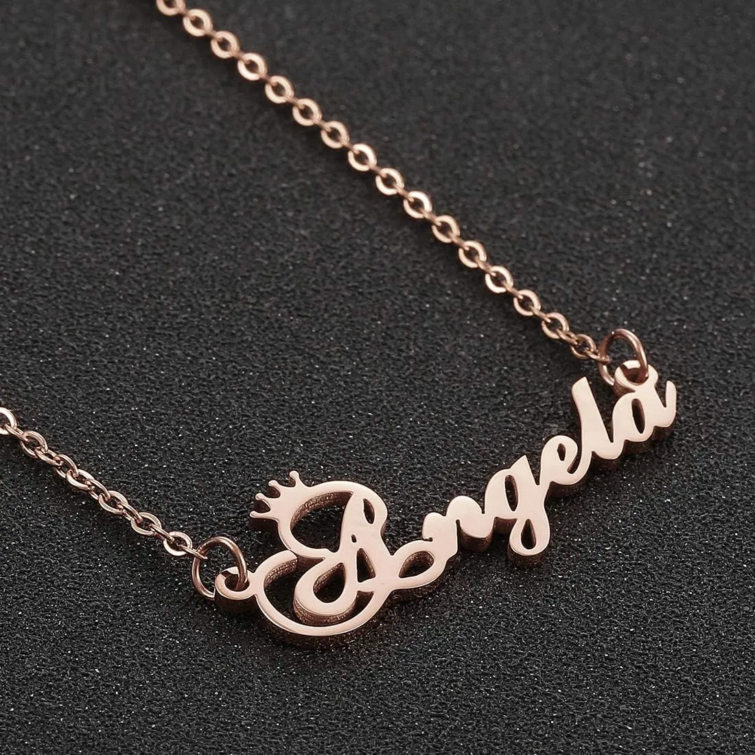 SKQIR Personalized Name Necklace Rose Gold Custom, Customized Chains Name Pendants Necklaces Personalized Name Necklace with Crown for Women Girl Gift