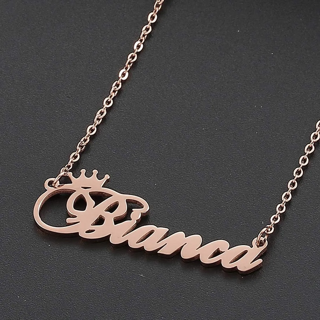 SKQIR Personalized Name Necklace Rose Gold Custom, Customized Chains Name Pendants Necklaces Personalized Name Necklace with Crown for Women Girl Gift