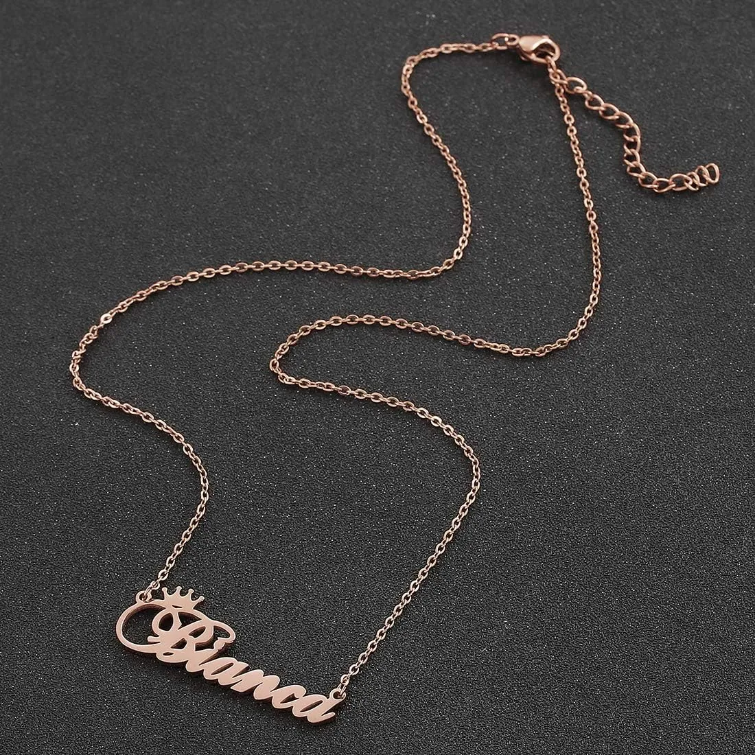 SKQIR Personalized Name Necklace Rose Gold Custom, Customized Chains Name Pendants Necklaces Personalized Name Necklace with Crown for Women Girl Gift