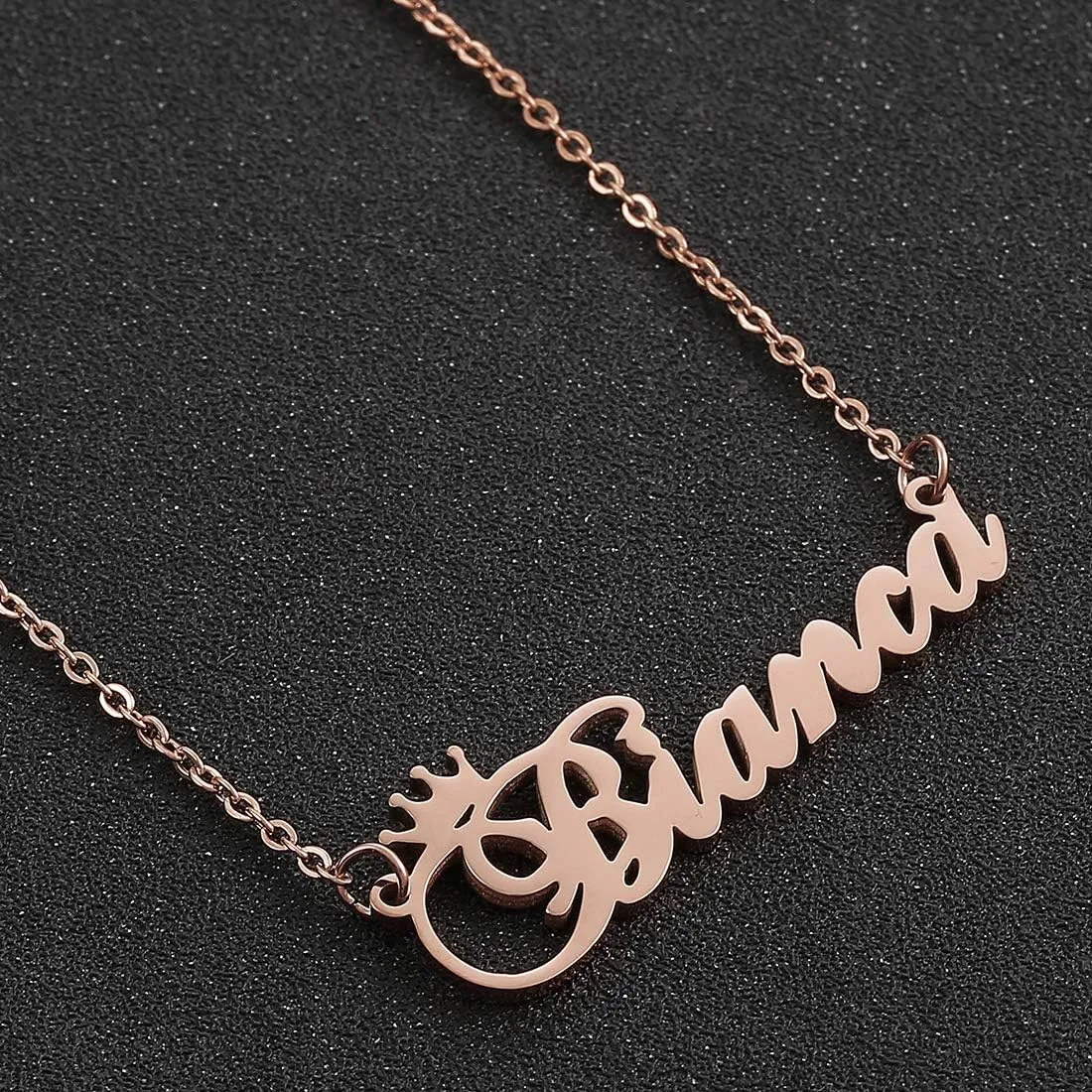 SKQIR Personalized Name Necklace Rose Gold Custom, Customized Chains Name Pendants Necklaces Personalized Name Necklace with Crown for Women Girl Gift