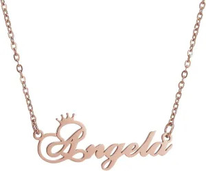 SKQIR Personalized Name Necklace Rose Gold Custom, Customized Chains Name Pendants Necklaces Personalized Name Necklace with Crown for Women Girl Gift