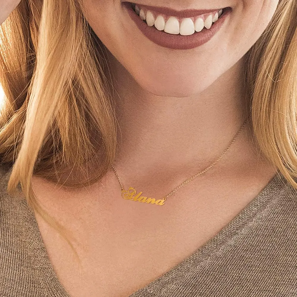 SKQIR Personalized Name Necklace Rose Gold Custom, Customized Chains Name Pendants Necklaces Personalized Name Necklace with Crown for Women Girl Gift