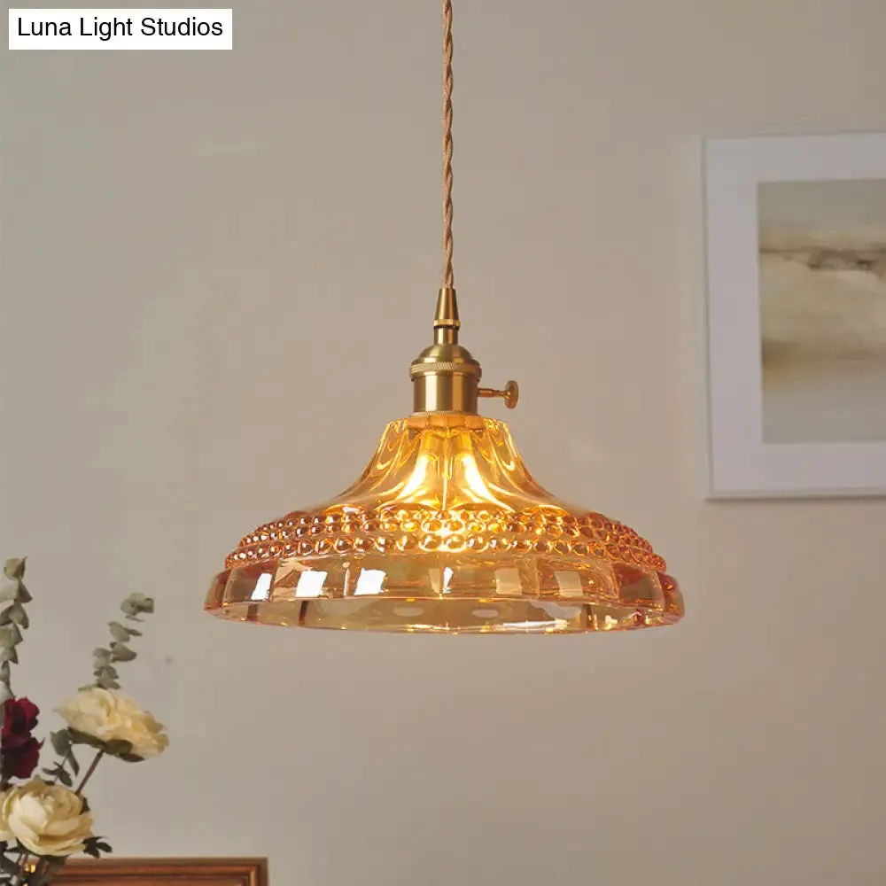 Sleek Amber Glass Pot Lid Pendant Light - Simplicity style with 1-Bulb for Restaurants