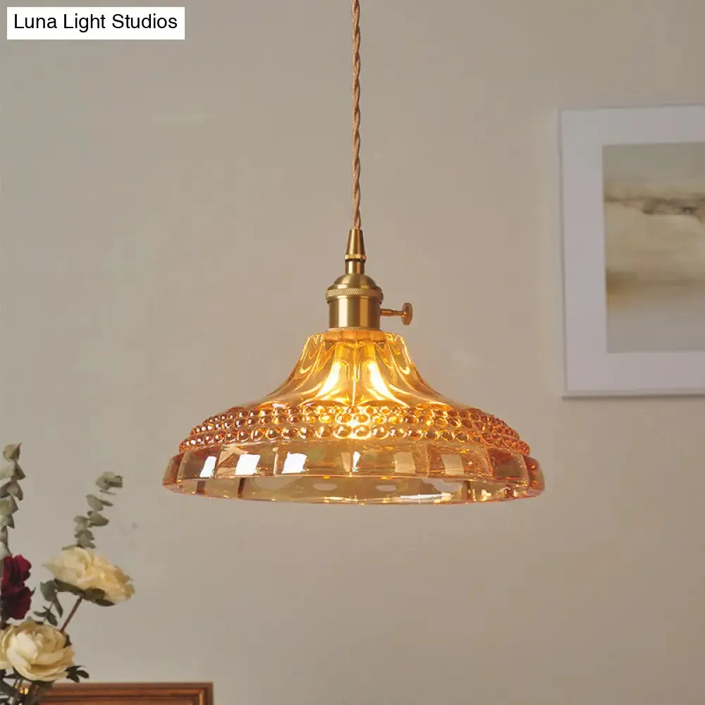 Sleek Amber Glass Pot Lid Pendant Light - Simplicity style with 1-Bulb for Restaurants
