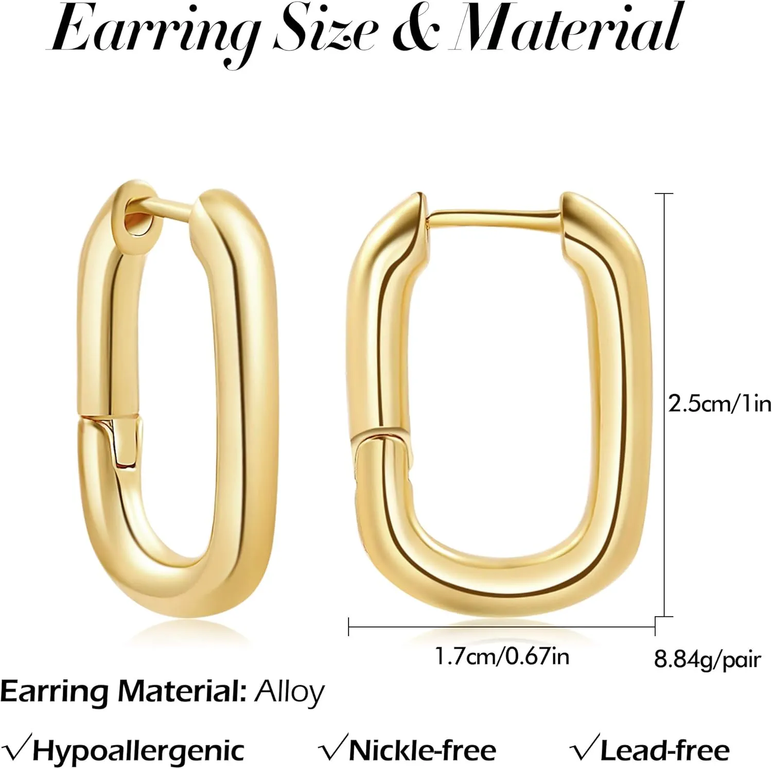 SLOONG 3 Pairs 14k Gold Plated Ball U Shape Pin Y2K Style Chunky Earring Link Chain Chunky Circle Hoop Earrings Paperclip Link Chain Jewelry Drop Dangle Earrings set for women