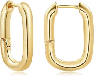 SLOONG 3 Pairs 14k Gold Plated Ball U Shape Pin Y2K Style Chunky Earring Link Chain Chunky Circle Hoop Earrings Paperclip Link Chain Jewelry Drop Dangle Earrings set for women