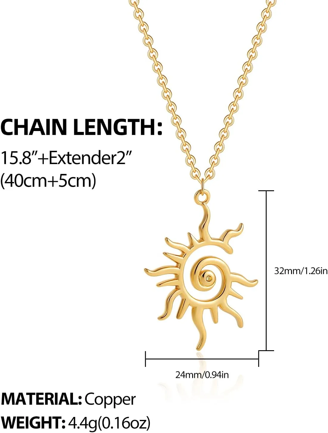 SLOONG Gold Charm Necklace for Women, 14K Gold Plated Sun Necklac Spiral Design Pendant Necklace, Elegant Sun Necklaces Jewelry Gift for Her