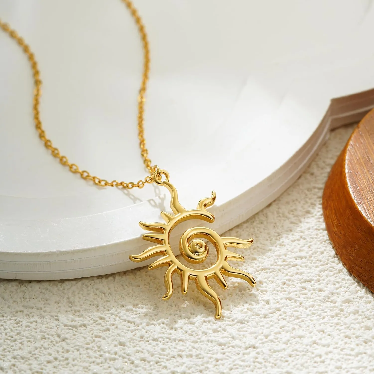 SLOONG Gold Charm Necklace for Women, 14K Gold Plated Sun Necklac Spiral Design Pendant Necklace, Elegant Sun Necklaces Jewelry Gift for Her