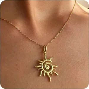 SLOONG Gold Charm Necklace for Women, 14K Gold Plated Sun Necklac Spiral Design Pendant Necklace, Elegant Sun Necklaces Jewelry Gift for Her