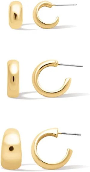 Small Gold Hoop Earrings 3Set - 14K Gold Plated Chunky Lightweight Huggie Multipack for Women