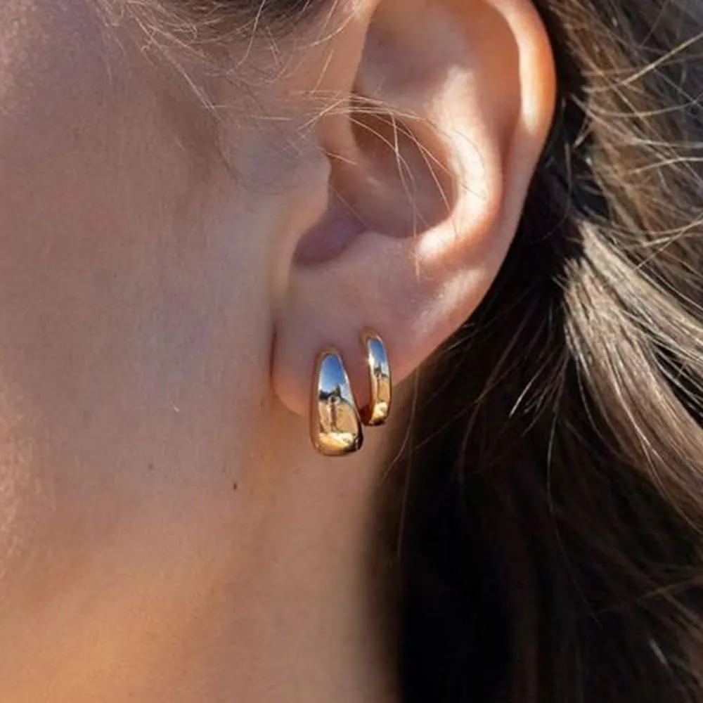 Small Gold Hoop Earrings 3Set - 14K Gold Plated Chunky Lightweight Huggie Multipack for Women