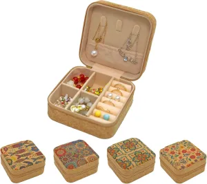 Small Vintage Style Jewelry Organizer Travel Storage Case - Eco-Friendly Cork Jewelry Box for Women & Girls, Compact Jewelry Organizer for Earrings, Necklaces, Rings, Bracelets - Perfect for Travel