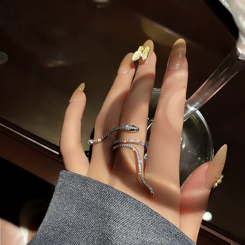 Snake Shape Adjustable Crystal Rings