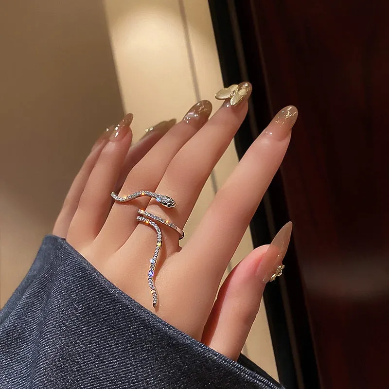 Snake Shape Adjustable Crystal Rings