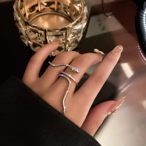 Snake Shape Adjustable Crystal Rings