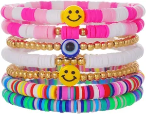 Soft Pottery Letter Women's Bracelet Star Colored Ball Beach Bracelet Bohemian Friendship Elastic Dopamine Style Bracelet