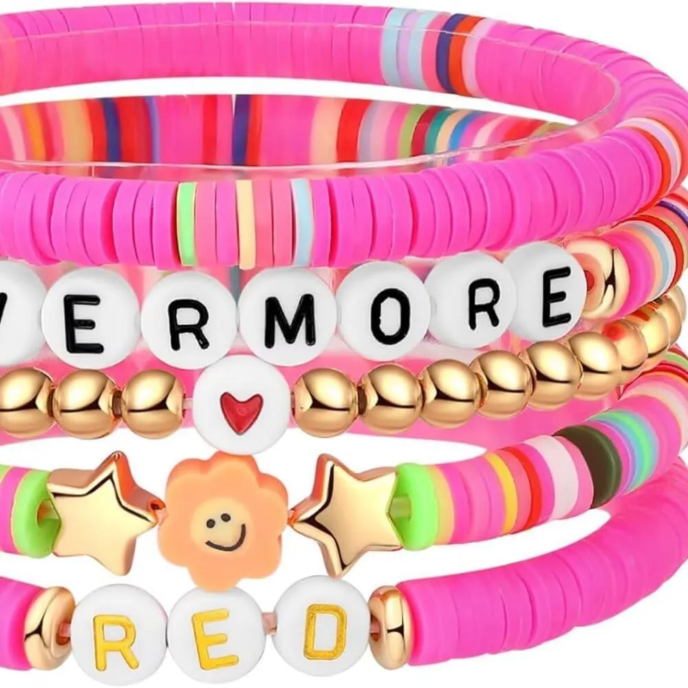 Soft Pottery Letter Women's Bracelet Star Colored Ball Beach Bracelet Bohemian Friendship Elastic Dopamine Style Bracelet