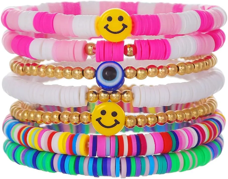 Soft Pottery Letter Women's Bracelet Star Colored Ball Beach Bracelet Bohemian Friendship Elastic Dopamine Style Bracelet