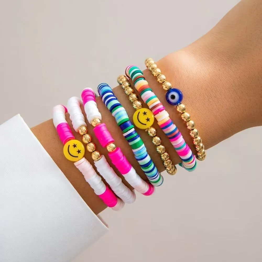 Soft Pottery Letter Women's Bracelet Star Colored Ball Beach Bracelet Bohemian Friendship Elastic Dopamine Style Bracelet
