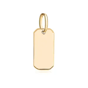 Solid 14K Gold Pendant Initial Personalised Monogram Name Engraved Jewelry Gift for Women Round Tag Medallion Rectangle Charm for Necklace
