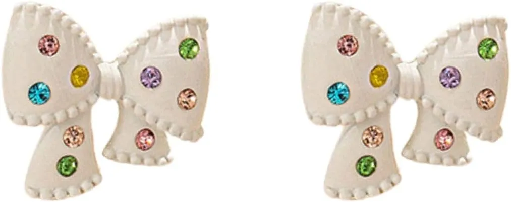 Sparkly Bow Stud Earrings for Women Crystal Colorful Bow Trendy Earrings Party Jewelry