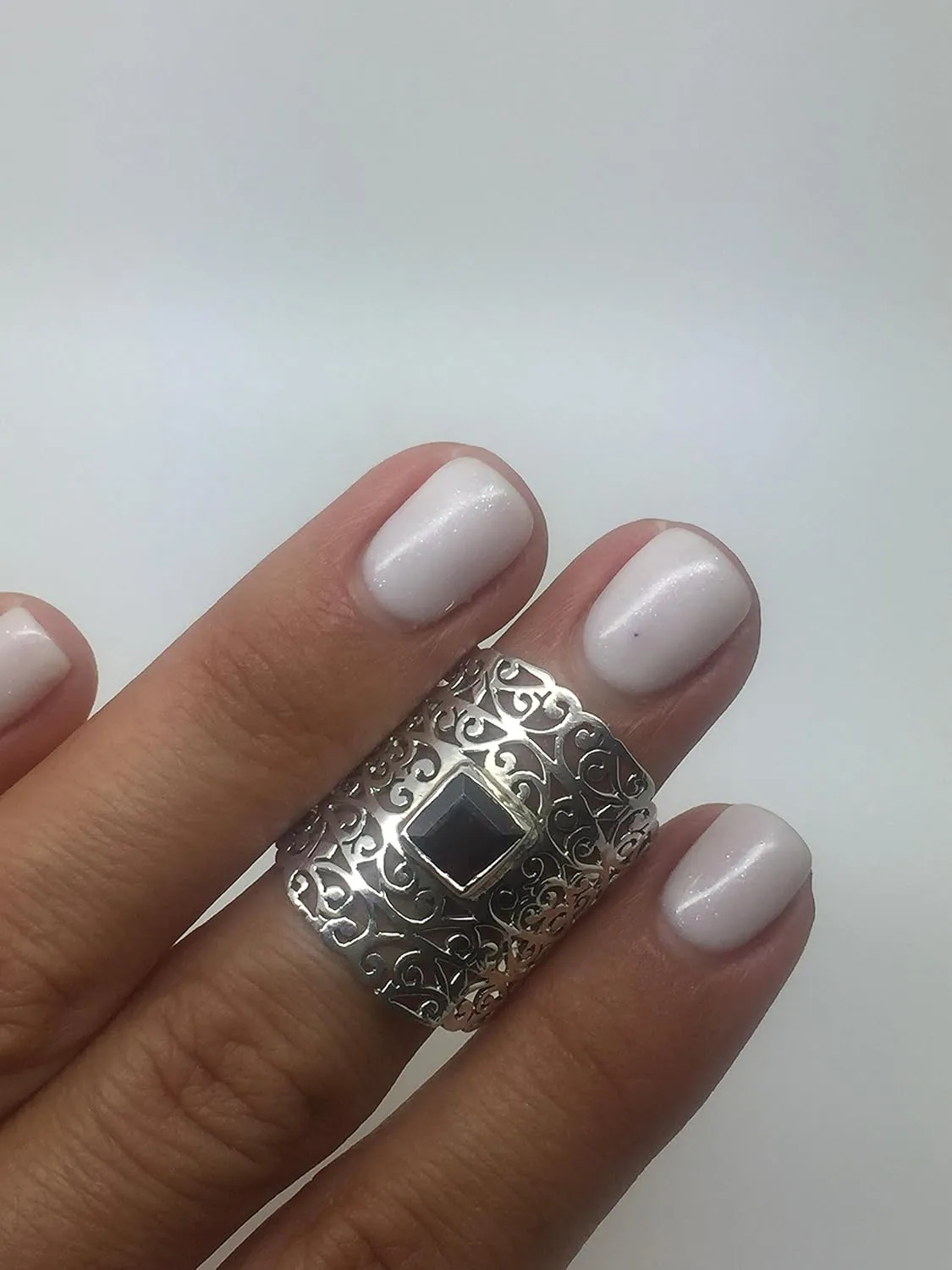 Square Garnet - 925 Sterling Silver Lace Ring - Ethnic BOHO Chic Jewelry - Fashionable and Stylish for Women with Velvet Gift Bag/Box - Made by Indian Artisans - Size 6-9