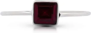Square Garnet 925 Sterling Silver Ring - Delicate BOHO Chic Jewelry - Fashionable and Stylish for Women with Velvet Gift Bag/Box - Made by Indian Artisans - Size 5-9