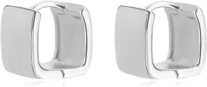 Square Hoop Earrings for Women Chunky Huggie Silver Earrings Thick Rectangle Silver Hoops Modern Minimalist Earings Small Square Hoops Trendy Jewelry Present for Women