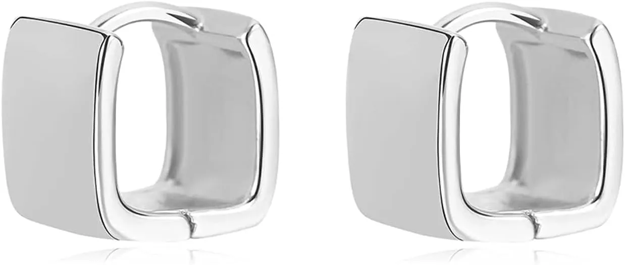 Square Hoop Earrings for Women Chunky Huggie Silver Earrings Thick Rectangle Silver Hoops Modern Minimalist Earings Small Square Hoops Trendy Jewelry Present for Women