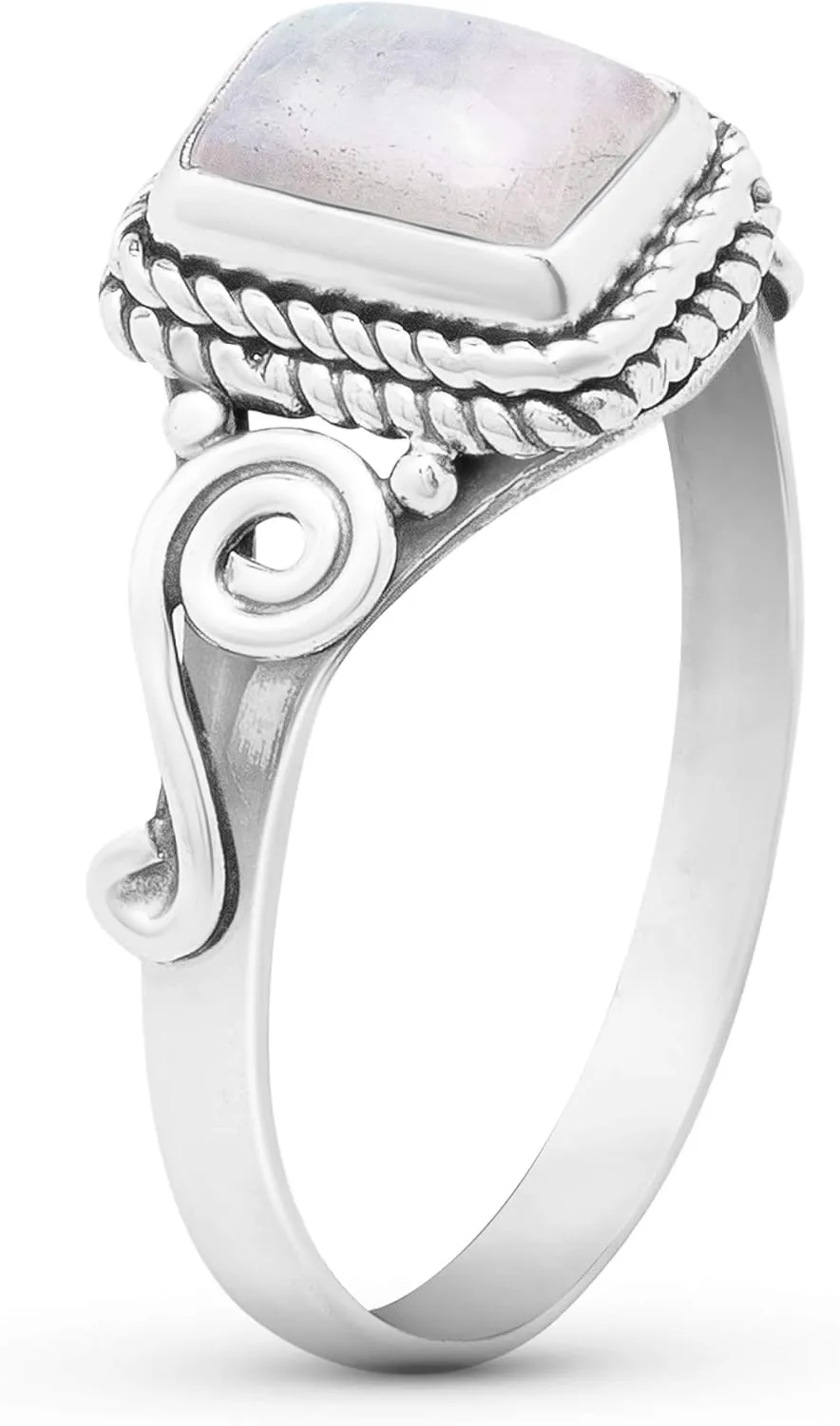 Square Moonstone 925 Sterling Silver Ring - Delicate BOHO Chic Jewelry - Fashionable and Stylish for Women with Velvet Gift Bag - Made by Indian Artisans - Size 6-9