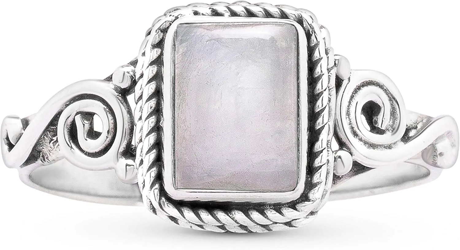 Square Moonstone 925 Sterling Silver Ring - Delicate BOHO Chic Jewelry - Fashionable and Stylish for Women with Velvet Gift Bag - Made by Indian Artisans - Size 6-9