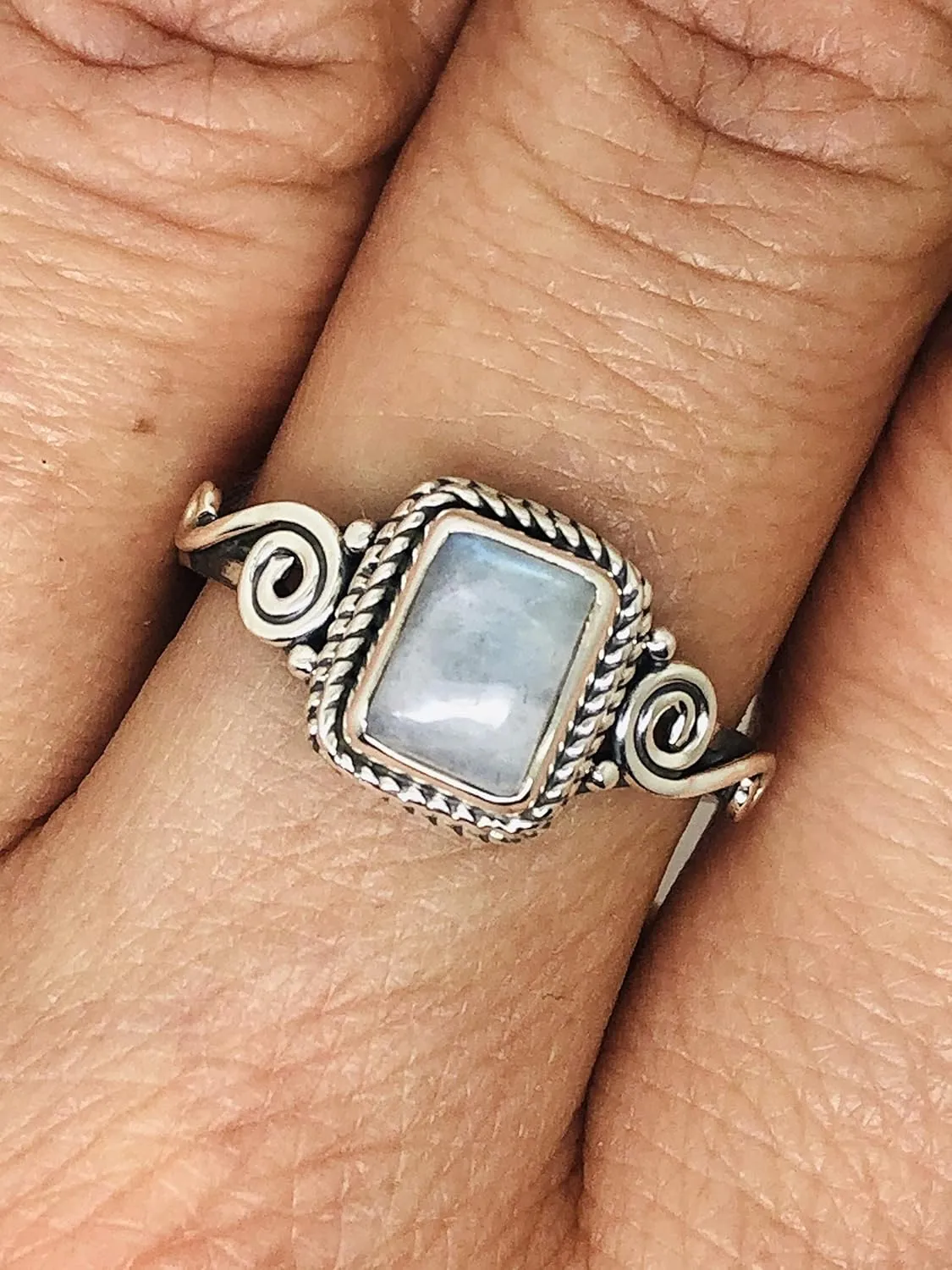Square Moonstone 925 Sterling Silver Ring - Delicate BOHO Chic Jewelry - Fashionable and Stylish for Women with Velvet Gift Bag - Made by Indian Artisans - Size 6-9