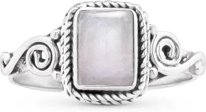 Square Moonstone 925 Sterling Silver Ring - Delicate BOHO Chic Jewelry - Fashionable and Stylish for Women with Velvet Gift Bag - Made by Indian Artisans - Size 6-9