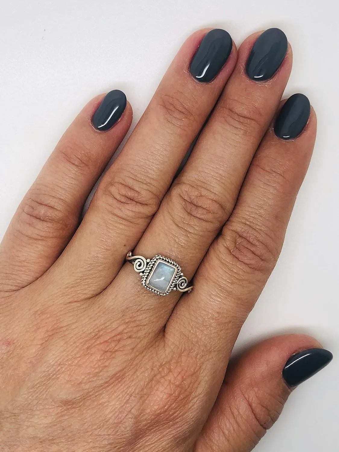 Square Moonstone 925 Sterling Silver Ring - Delicate BOHO Chic Jewelry - Fashionable and Stylish for Women with Velvet Gift Bag - Made by Indian Artisans - Size 6-9