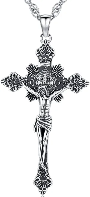 St Christopher/Benedict/Michael Pendant for Men, S925 Sterling Silver Cross Pendants Medals Protection Religious Amulet Jewelry For Men Women