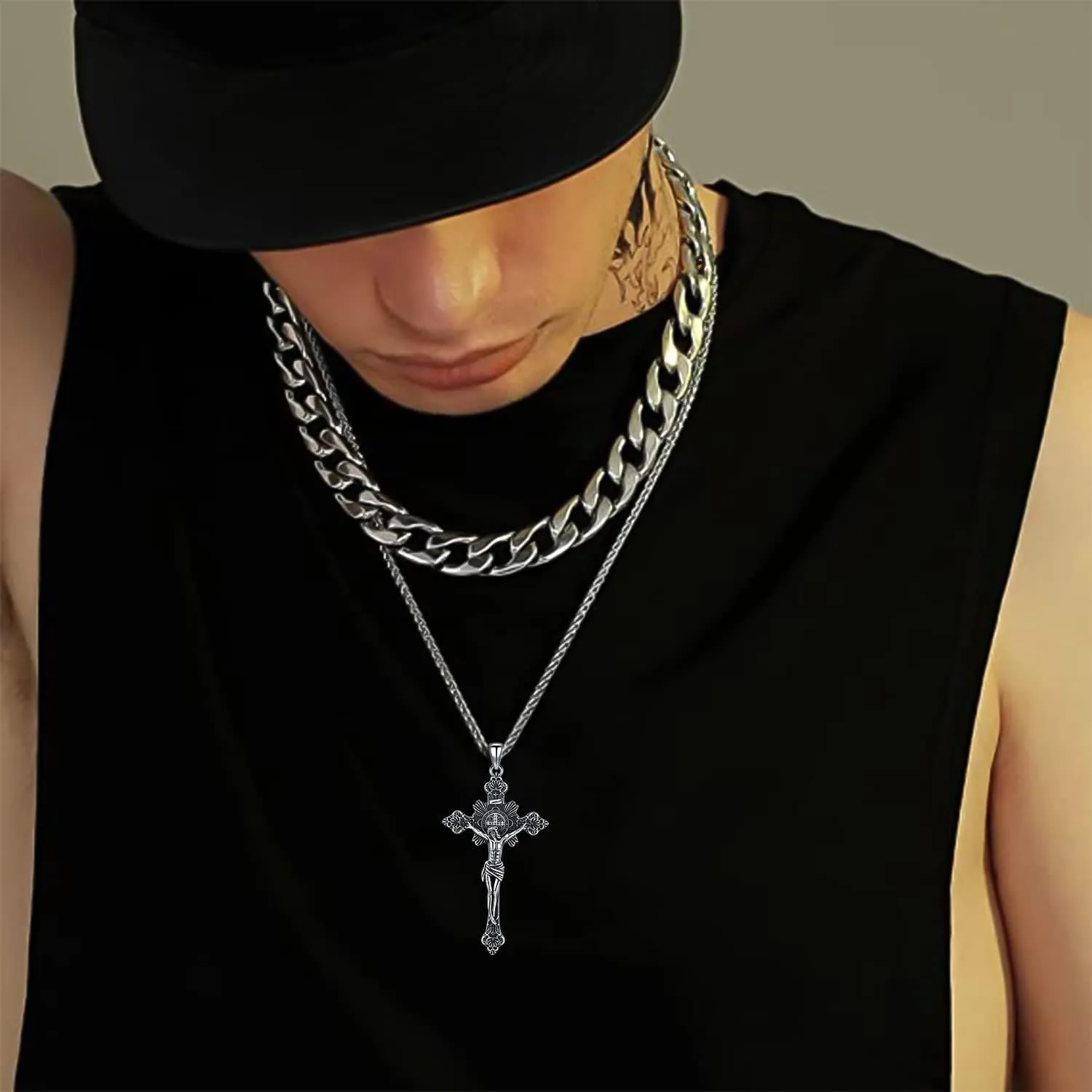 St Christopher/Benedict/Michael Pendant for Men, S925 Sterling Silver Cross Pendants Medals Protection Religious Amulet Jewelry For Men Women