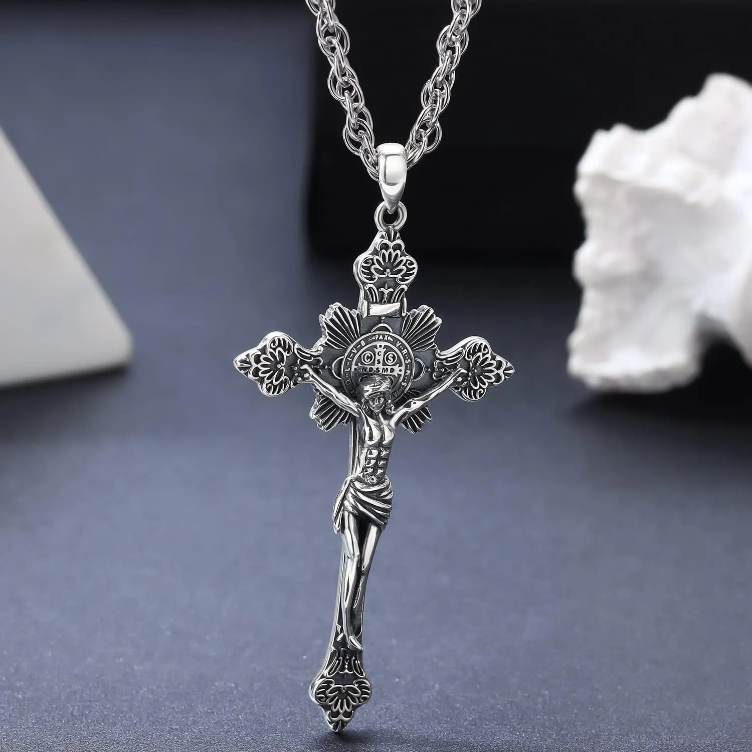 St Christopher/Benedict/Michael Pendant for Men, S925 Sterling Silver Cross Pendants Medals Protection Religious Amulet Jewelry For Men Women